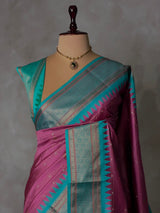 Onion Pink and Aqua blue Silk saree - PBRZU1C