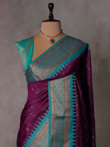 Deep Wine and Aqua blue Silk saree - PBRZU1D