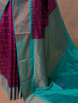 Deep Wine and Aqua blue Silk saree - PBRZU1D
