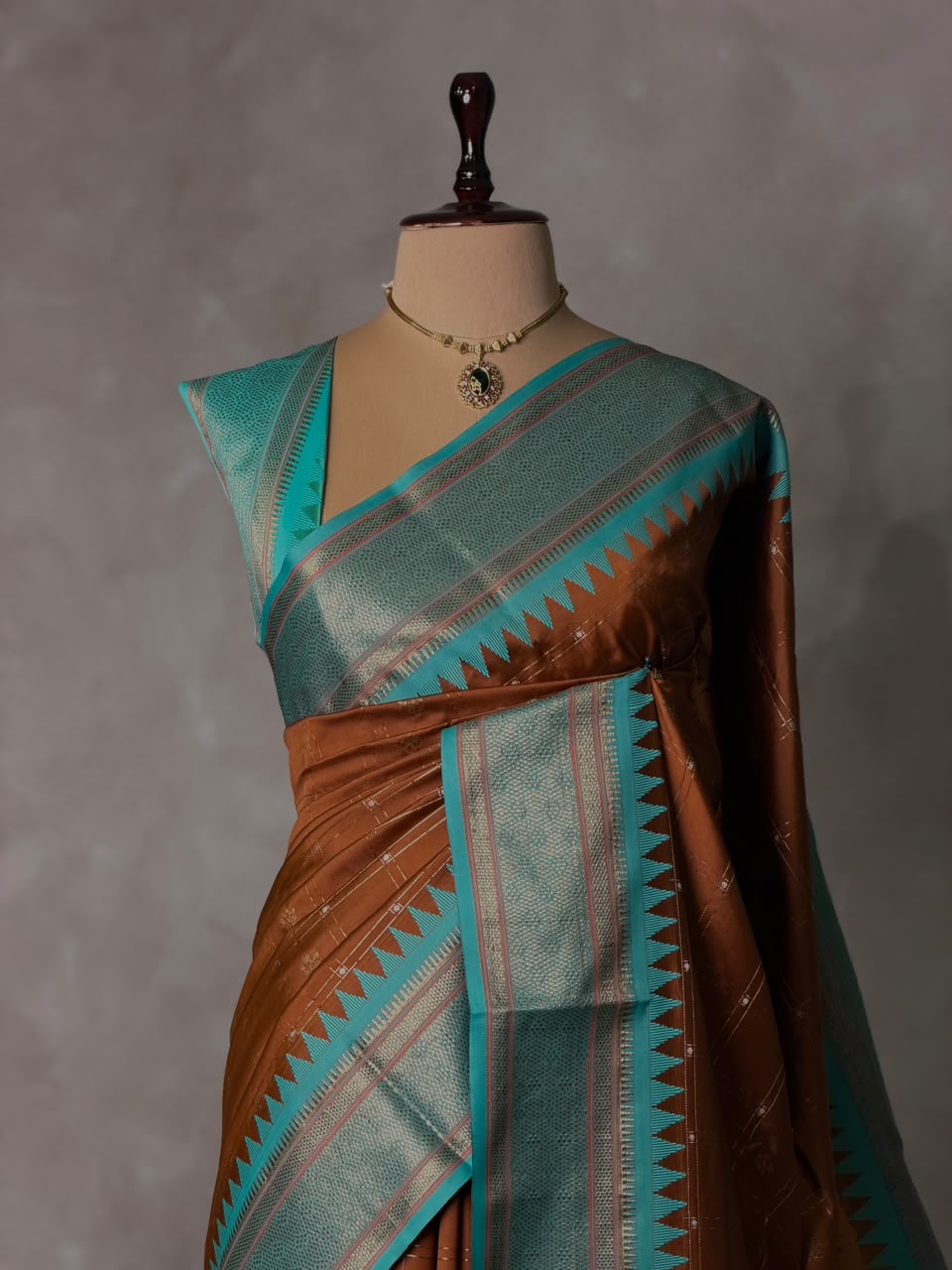 Brown and Aqua blue Silk saree - PBRZU1E