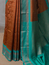 Brown and Aqua blue Silk saree - PBRZU1E