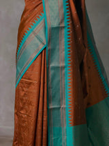 Brown and Aqua blue Silk saree - PBRZU1E