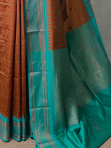Brown and Aqua blue Silk saree - PBRZU1E