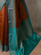 Brown and Aqua blue Silk saree - PBRZU1E