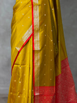 Olive Green and Red Silk saree - PBRZU2B