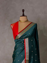 Dark Green and Red Silk saree - PBRZU2D