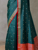 Dark Green and Red Silk saree - PBRZU2D