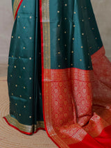 Dark Green and Red Silk saree - PBRZU2D