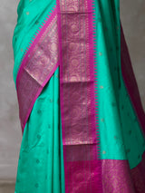 Aqua Green and Magenta Silk saree - PBRZU3