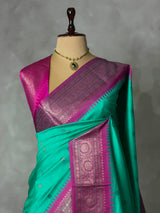 Aqua Green and Magenta Silk saree - PBRZU3