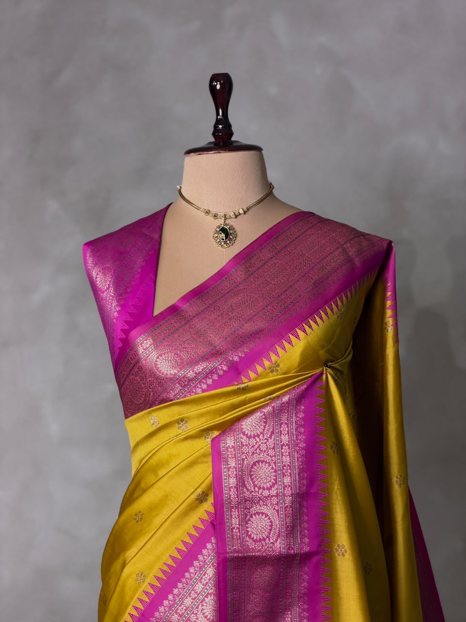 Mustard yellow and Magenta Silk saree - PBRZU3B