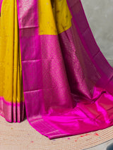 Mustard yellow and Magenta Silk saree - PBRZU3B