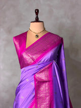 Deep Lavender and Magenta Silk saree - PBRZU3A