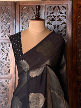 Black viscose georgette saree - PBRVT3B