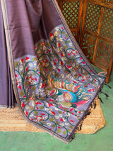 Deep purple semi tusser saree - PBRBAL1