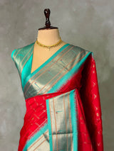 Red and aqua blue Silk saree - PBRZU4