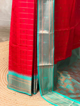 Red and aqua blue Silk saree - PBRZU4