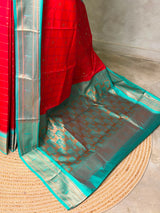 Red and aqua blue Silk saree - PBRZU4