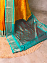 Yellow and aqua blue Silk saree - PBRZU4A