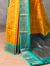 Yellow and aqua blue Silk saree - PBRZU4A