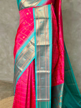 Dark Rose and aqua blue Silk saree - PBRZU4B