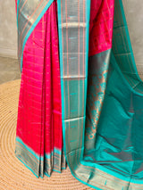Dark Rose and aqua blue Silk saree - PBRZU4B
