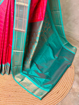 Dark Rose and aqua blue Silk saree - PBRZU4B
