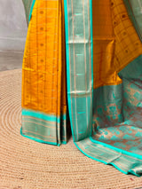 Mustard Yellow and aqua blue Silk saree - PBRZU4C