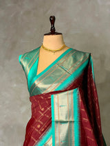 Dark Brown and aqua blue Silk saree - PBRZU4D