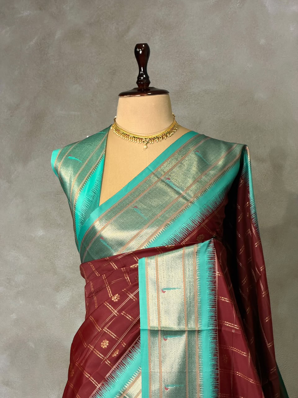 Dark Brown and aqua blue Silk saree - PBRZU4D