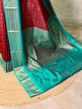 Dark Brown and aqua blue Silk saree - PBRZU4D