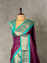 Dark Wine and aqua blue Silk saree - PBRZU4E