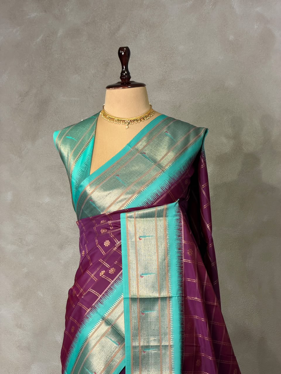 Dark Wine and aqua blue Silk saree - PBRZU4E