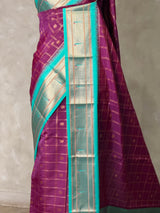 Dark Wine and aqua blue Silk saree - PBRZU4E