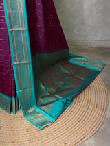 Dark Wine and aqua blue Silk saree - PBRZU4E