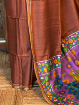 Rust Brown semi tusser saree - PBRBAL2A