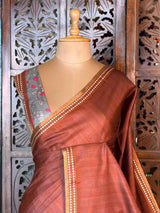 Rust Brown semi tusser saree - PBRBAL3A