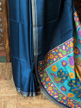 Blue semi tusser saree - PBRBAL2C