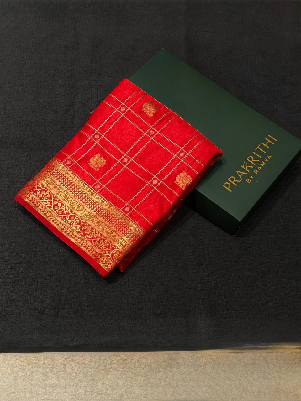 Red Soft satin banarasi silk saree -PBRNAK1F