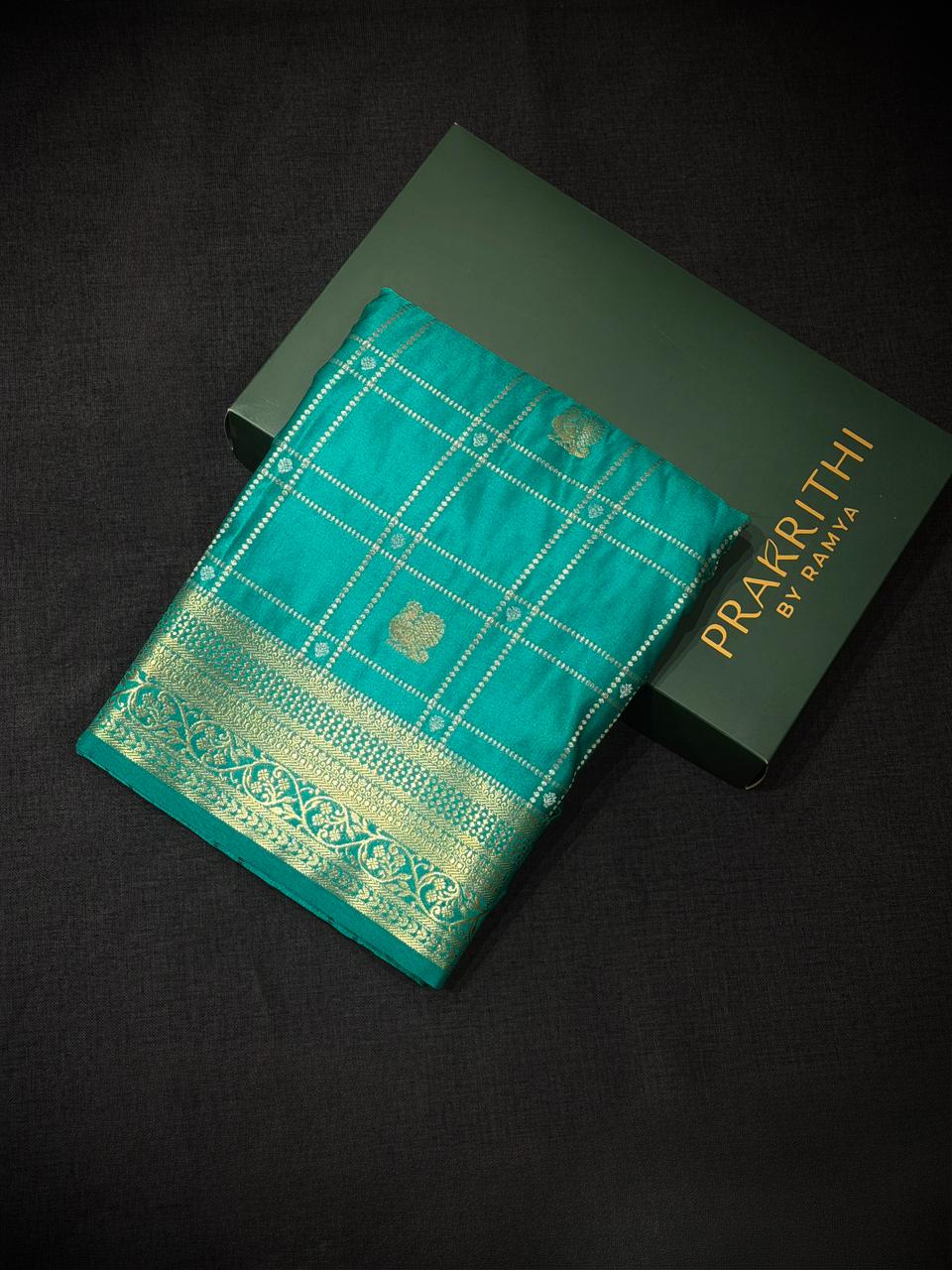 Aqua Blue Soft satin banarasi silk saree -PBRNAK1G