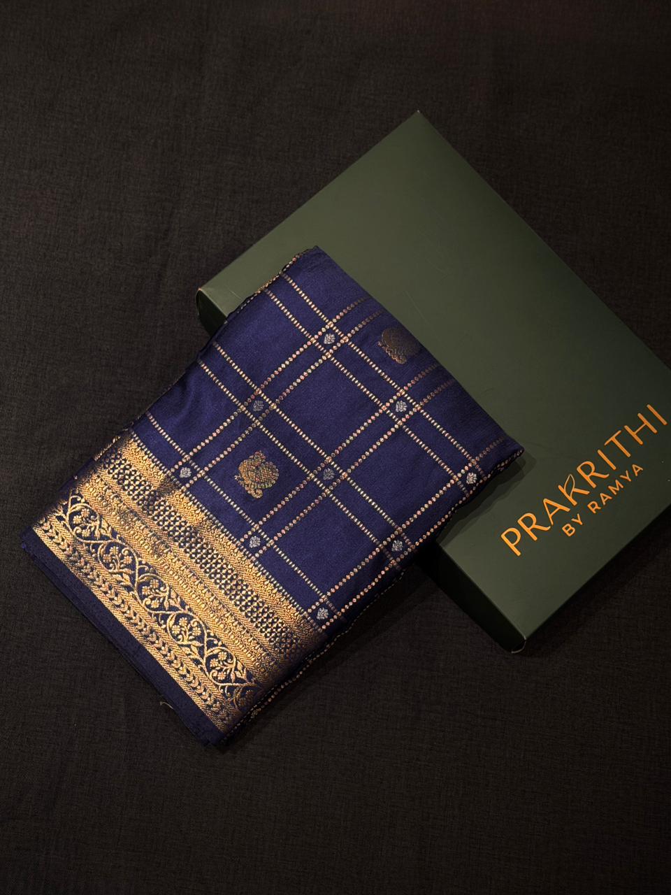 Navy blue Blue Soft satin banarasi silk saree -PBRNAK1H