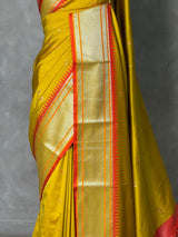 Olive Green and Red Silk saree - PBRZU6E