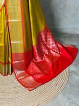 Olive Green and Red Silk saree - PBRZU6E