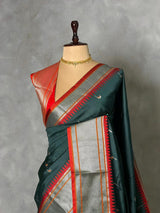Bottle Green and Red Silk saree - PBRZU6D