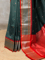 Bottle Green and Red Silk saree - PBRZU6D