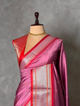 Onion Pink and Red Silk saree - PBRZU6B