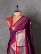 Deep wine and Red Silk saree - PBRZU6A