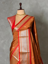 Copper rust and Red Silk saree - PBRZU6