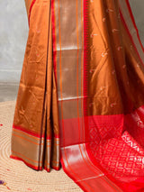 Copper rust and Red Silk saree - PBRZU6