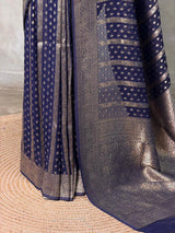 Navy Blue Banarasi Georgette Saree - PBRH1D
